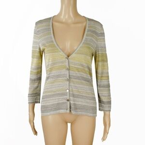 Vintage 90s Escada Stripe Metallic Knit Cardigan Sweater Top
